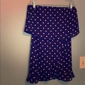 Blue and white strapless dress